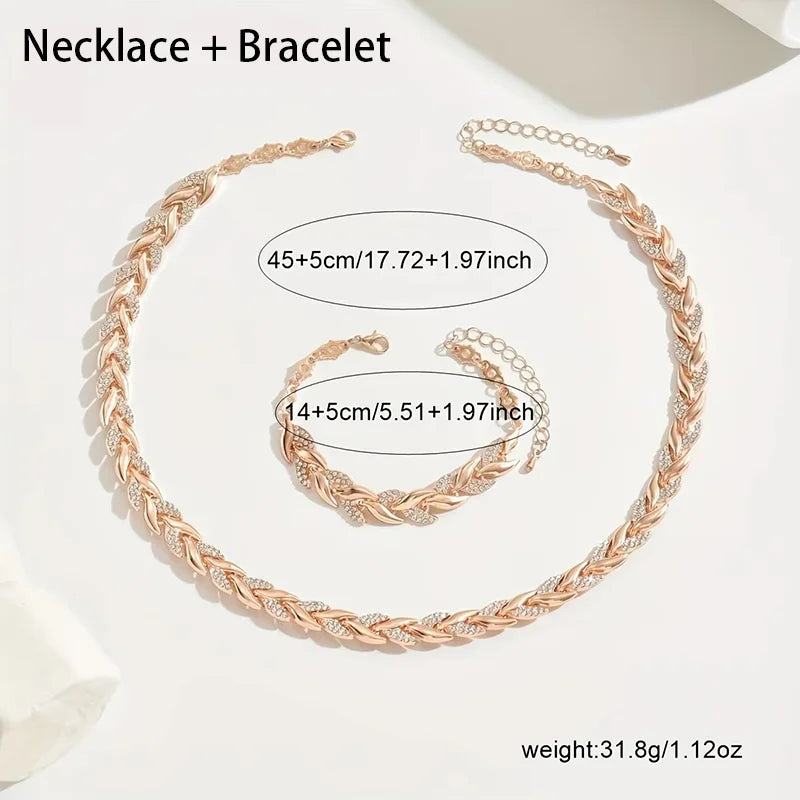 Conjunto de colar e pulseira em formato de folha