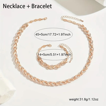 Conjunto de colar e pulseira em formato de folha