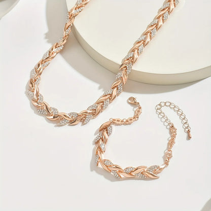 Conjunto de colar e pulseira em formato de folha