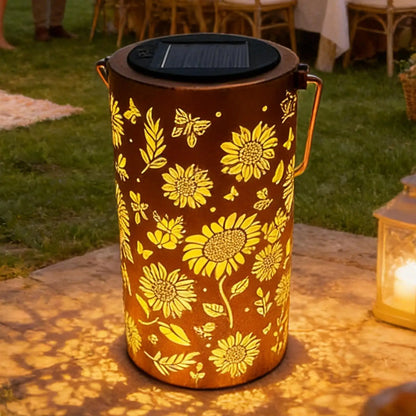 Lanterna de jardim com energia solar e estampa de girassol