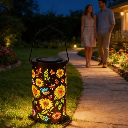 Lanterna de jardim com energia solar e estampa de girassol